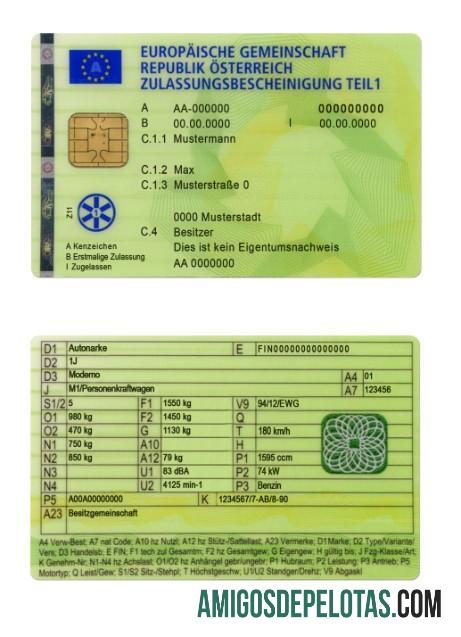 Certificado de registro de veículo na Áustria, parte 1 exemplo